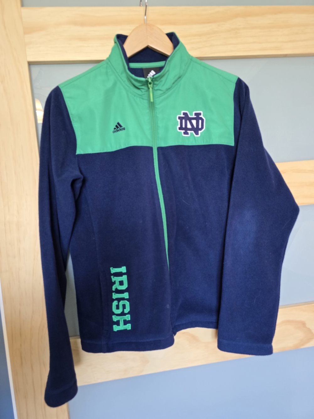 adidas Navy and Green Notre Dame Fleece Jacket